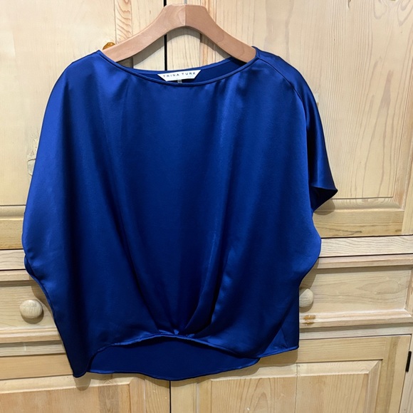 Trina Turk Tops - Trina Turk Royal Blue Satin Dolman Sleeve Blouse